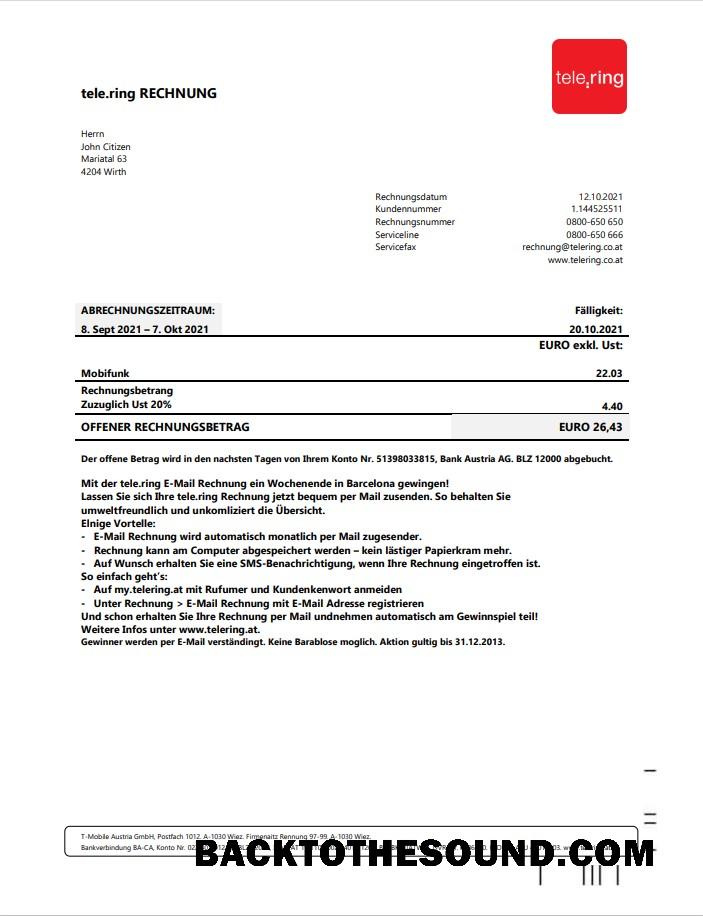 İndir İsveç Tele Ring Fatura Fatura in Word and PDF Format Örnek taslak