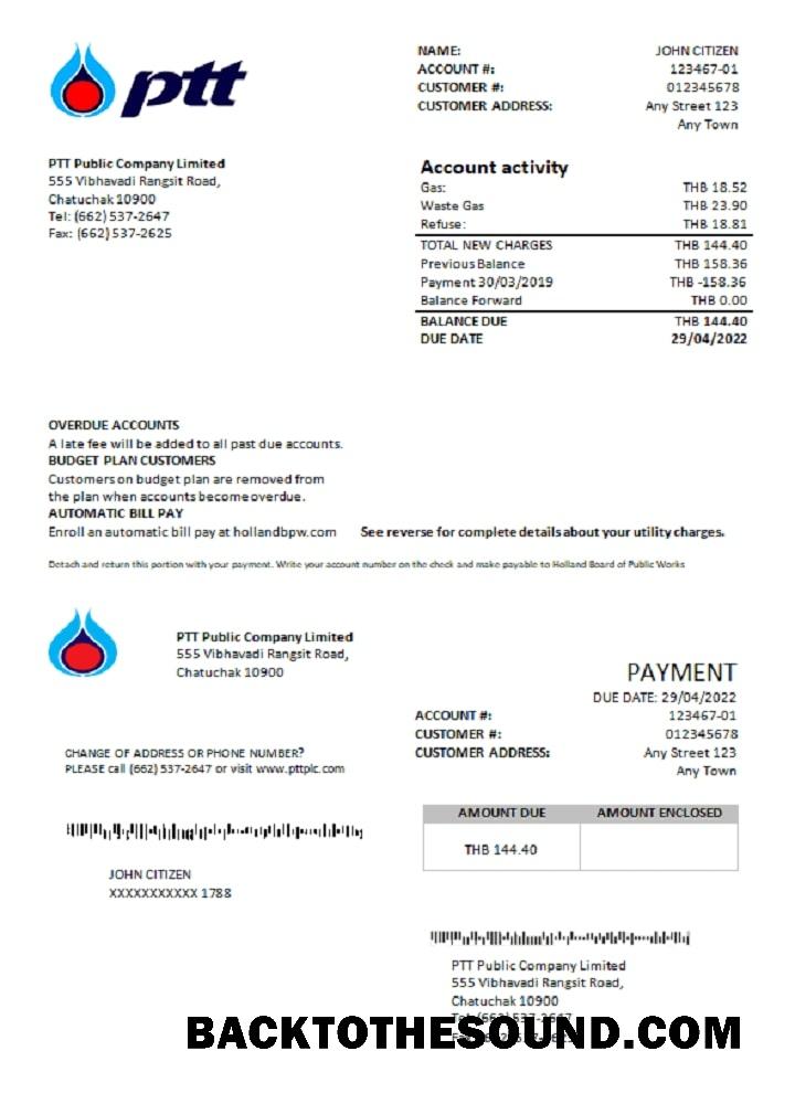 İndir Tayland PTT Gaz Fatura Fatura in Word and PDF Format Örnek örnek