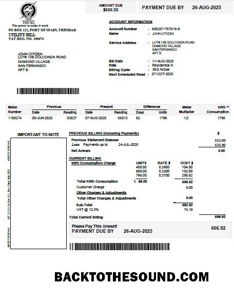 İndir Trinidad ve Tobago Elektrik Commission Fatura Fatura in Word and PDF Formatlar Örnek örnek