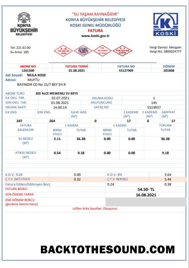 İndir Türkiye Su Fatura Fatura in Word and PDF Format Örnek tasarım