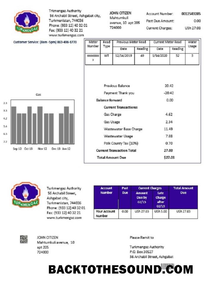 İndir Türkmenistan Turkmengaz Fatura Fatura in Word and PDF Format Örnek şablon