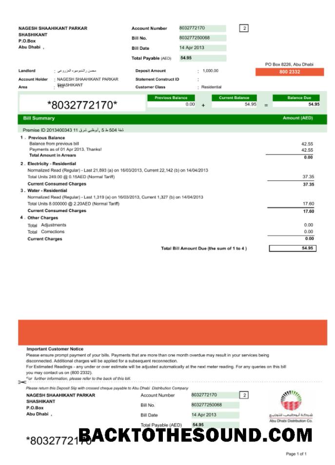 Profesyonel İndir BAE ABU DHABI DISTRIBUTION 7 CO. Fatura Fatura Word and PDF Şablon, Sürüm 2 Örnek