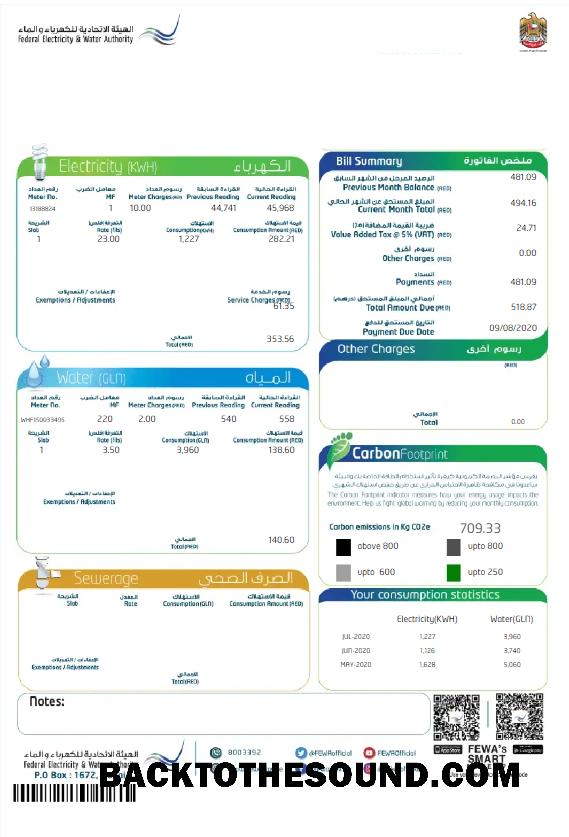 İndir BAE DUBAI FEDERAL Elektrik & Su AUTHORITY Fatura Fatura Word and PDF Örnek örnek