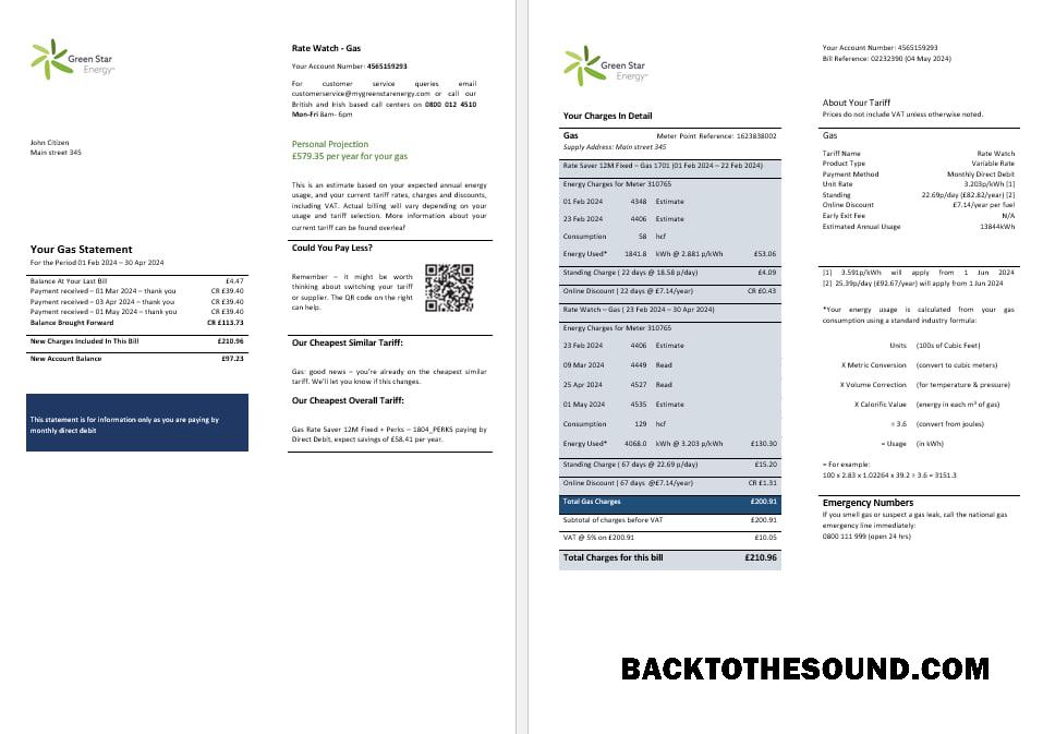 İndir Birleşik Krallık yeşil Star Energy energy Fatura Fatura Word and PDF, Formatlar 3 Örnek ön izleme