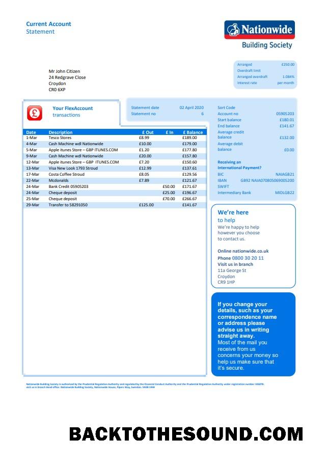 İndir Birleşik Krallık Nationwide Fatura Fatura in Word and PDF Format Örnek ön izleme