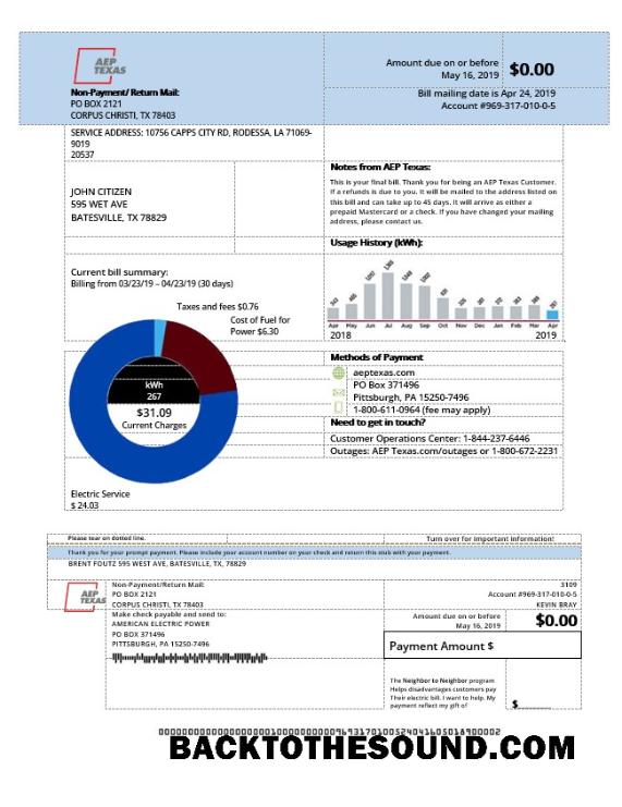 İndir ABD AEP Texas Elektrik Fatura Fatura in Word and PDF Format Örnek taslak