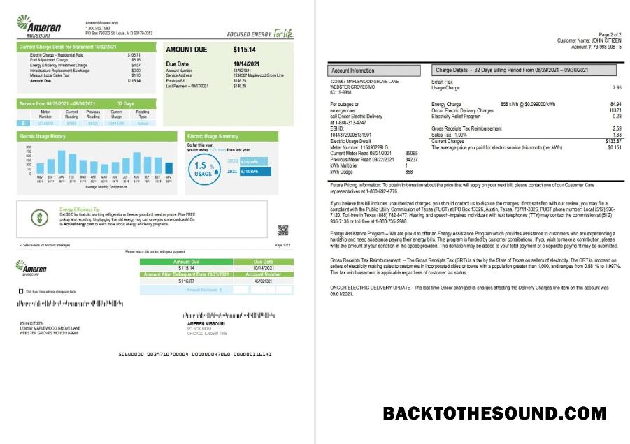 İndir ABD Ameren Missouri Elektrik Fatura Fatura in Word and PDF Format (2 pages) Örnek örnek