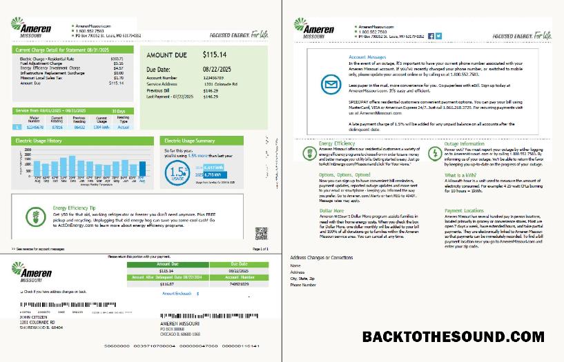 İndir ABD Ameren Missouri Fatura Fatura in Word and PDF Formatlar, 2 pages Örnek ön izleme