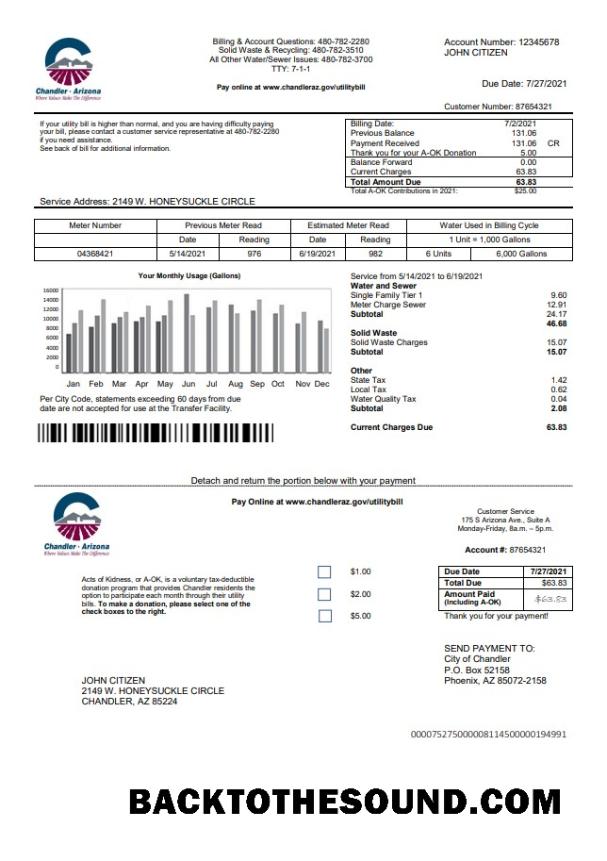 İndir ABD Arizona Chandler Utilities Fatura in Word and PDF Format Örnek taslak