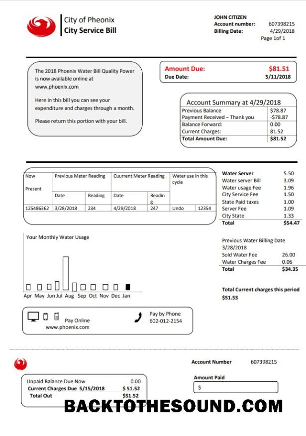 İndir ABD Arizona City of Phoenix Fatura Fatura in Word and PDF Format Örnek ön izleme