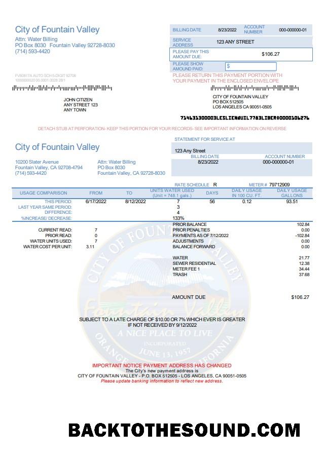 İndir ABD California City of Fountain Valley Fatura Fatura in Word and PDF Format Örnek taslak