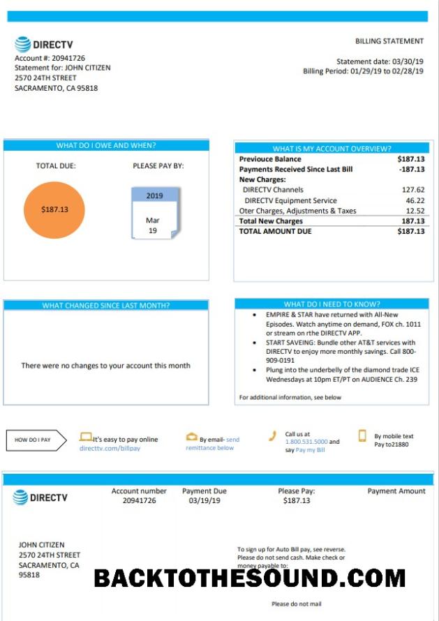 İndir ABD California Directv Fatura Fatura in Word and PDF Format, good for address prove Örnek tasarım
