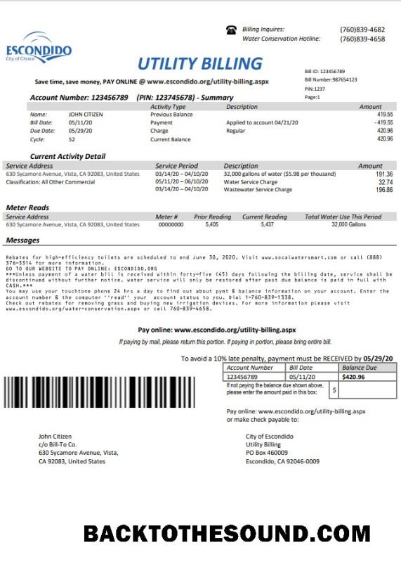 İndir ABD California Escondido City of Choice Fatura Fatura in Word and PDF Format Örnek örnek