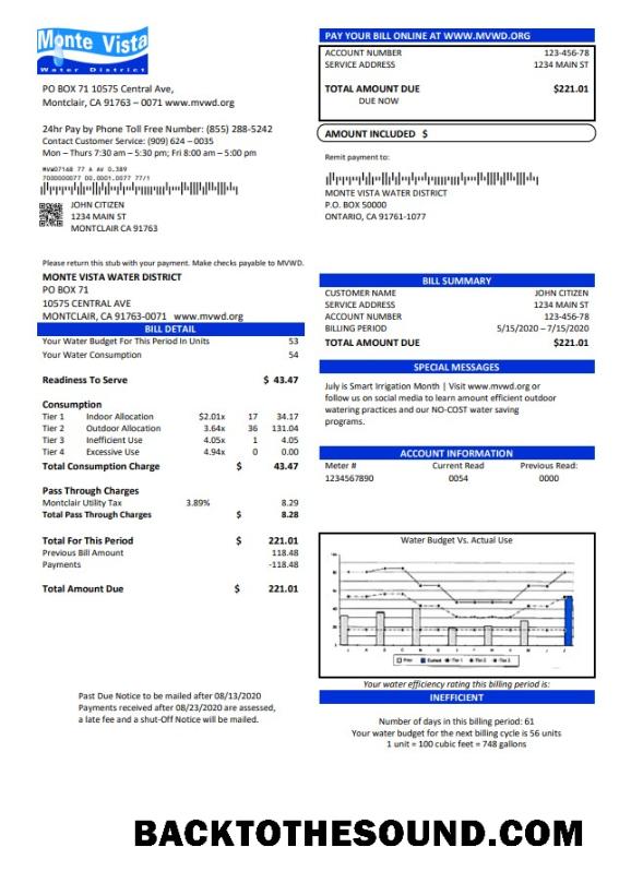 İndir ABD California Monte Vista Su District Fatura Fatura in Word and PDF Format Örnek şablon