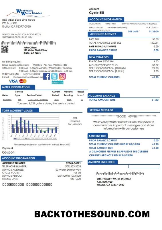 İndir ABD California West Valley Su District Fatura Fatura in Word and PDF Format Örnek örnek