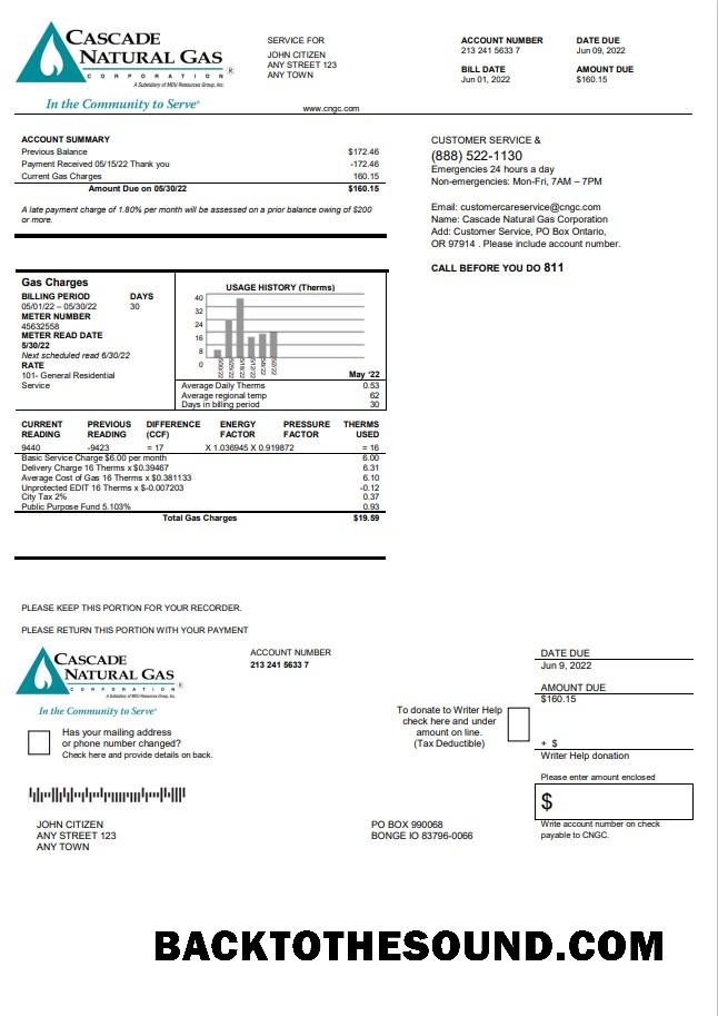 İndir ABD Cascade Natural Gaz Fatura Fatura, Word and PDF Örnek örnek