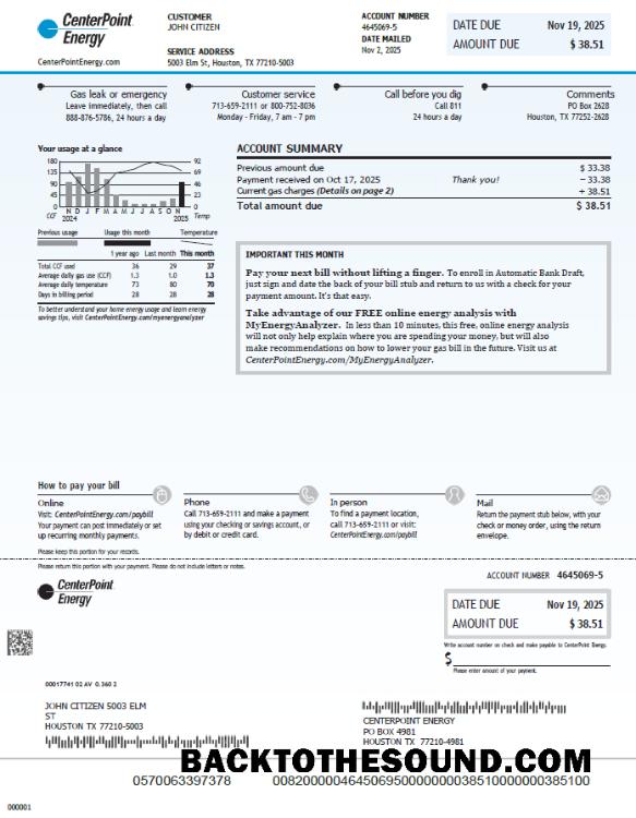 İndir ABD Center Point Energy Fatura Fatura in Word and PDF Formatlar Örnek taslak
