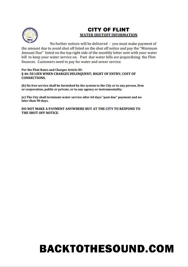 Gerçekçi İndir ABD City of Flint Michigan Su Fatura Fatura shutoff notice, Word and PDF Şablon, Sürüm 2 Örnek