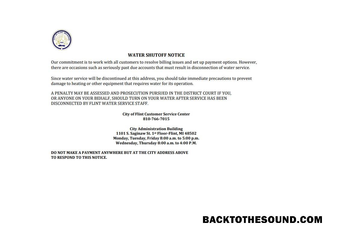 Profesyonel İndir ABD City of Flint Michigan Su Fatura Fatura shutoff notice, Word and PDF Şablon, Sürüm 3 Örnek