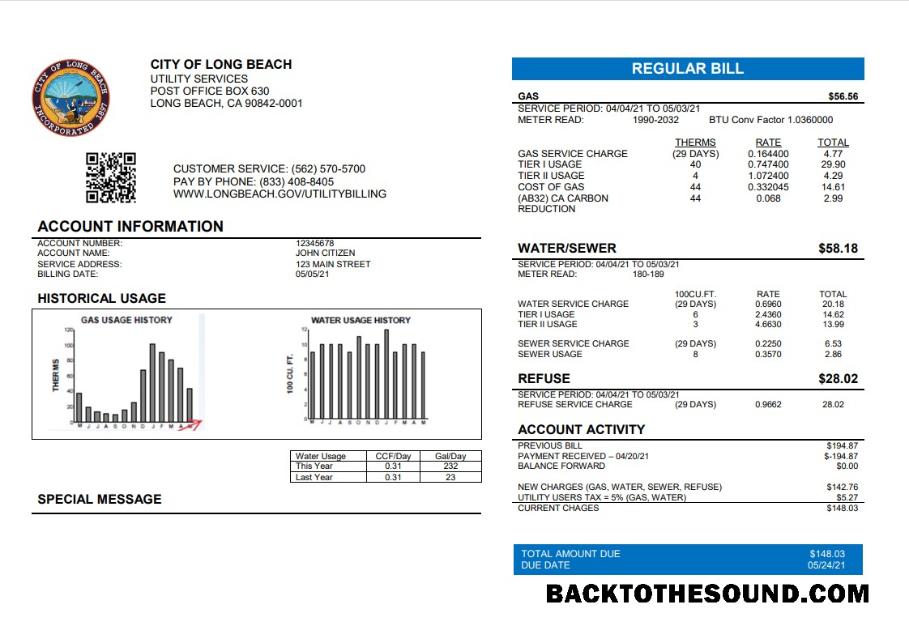 İndir ABD City of Long Beach Fatura Fatura in Word and PDF Format Örnek ön izleme