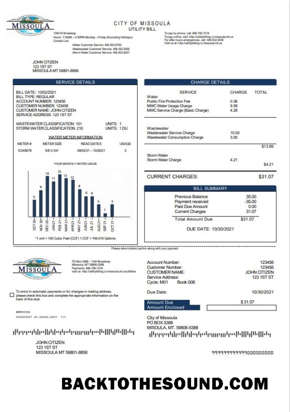 İndir ABD City of Missoula Fatura Fatura in Word and PDF Format Örnek örnek