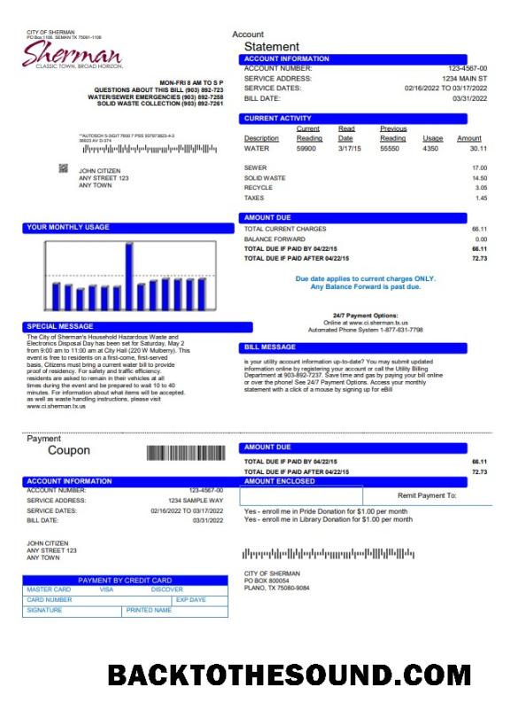 İndir ABD City of Sherman Fatura Fatura in Word and PDF Format Örnek taslak