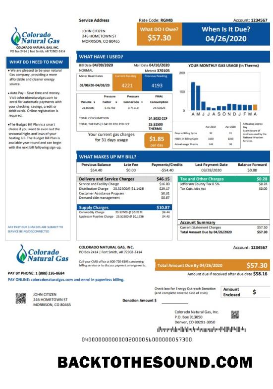 İndir ABD Colorado Natural Gaz Fatura Fatura in Word and PDF Format Örnek tasarım