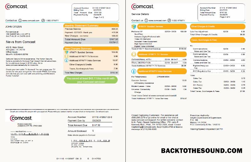 İndir ABD Comcast Fatura Fatura in Word and PDF Formatlar, 2 pages Örnek taslak