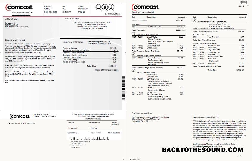 İndir ABD Comcast Fatura Fatura in Word and PDF Formatlar, 2 pages, Sürüm 2 Örnek ön izleme