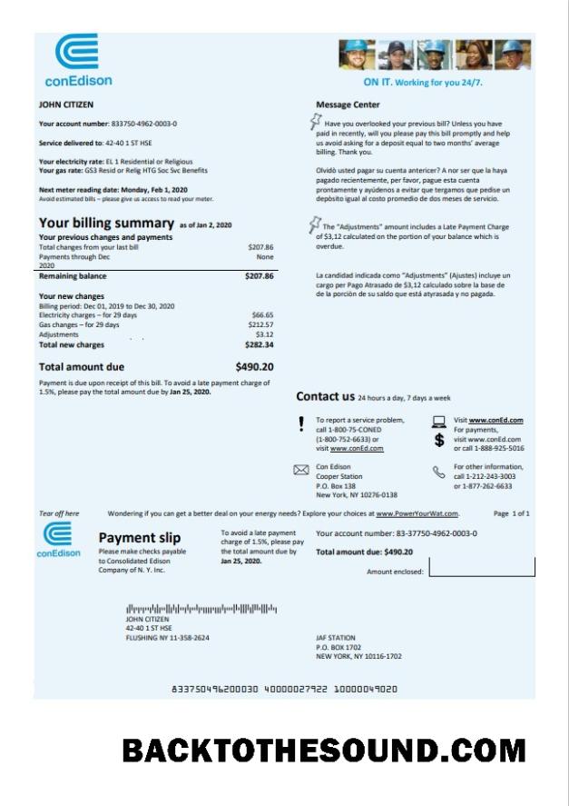 İndir ABD Con Edison Elektrik Fatura Fatura in Word and PDF Format Örnek örnek