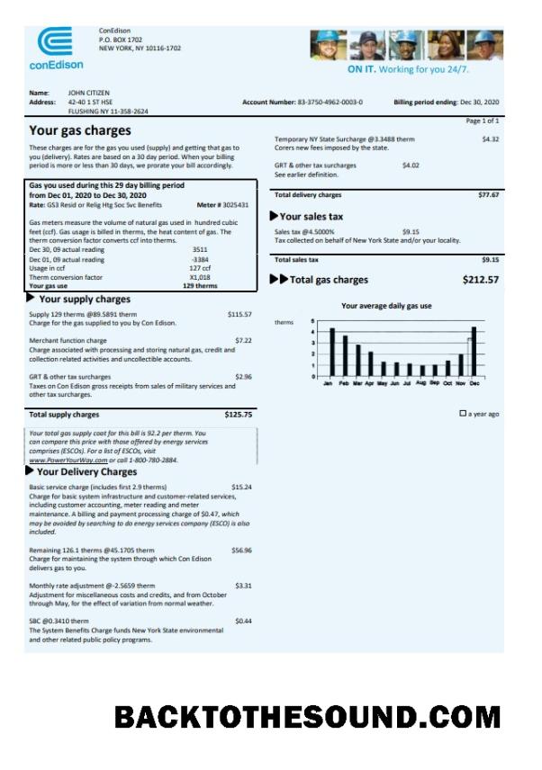 İndir ABD Con Edison Gaz Fatura Fatura in Word and PDF Format Örnek örnek