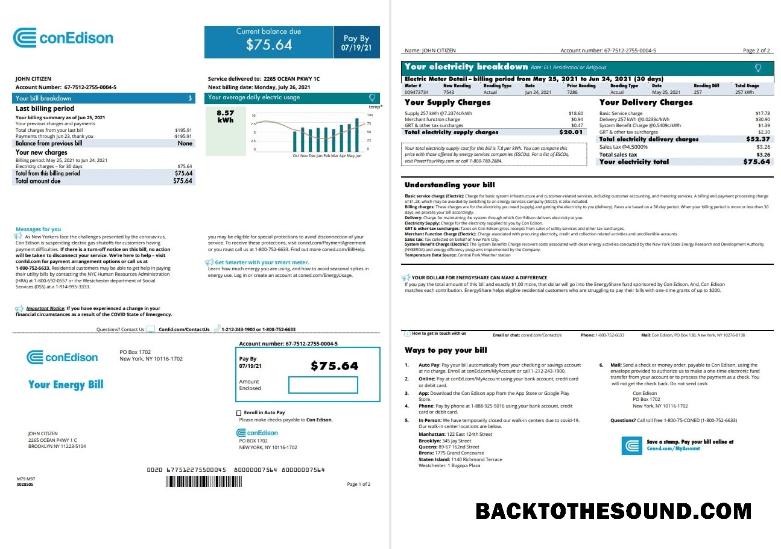 İndir ABD Con Edison Fatura Fatura in Word and PDF Format, 2 pages (2021 April – Mevcut) Örnek tasarım
