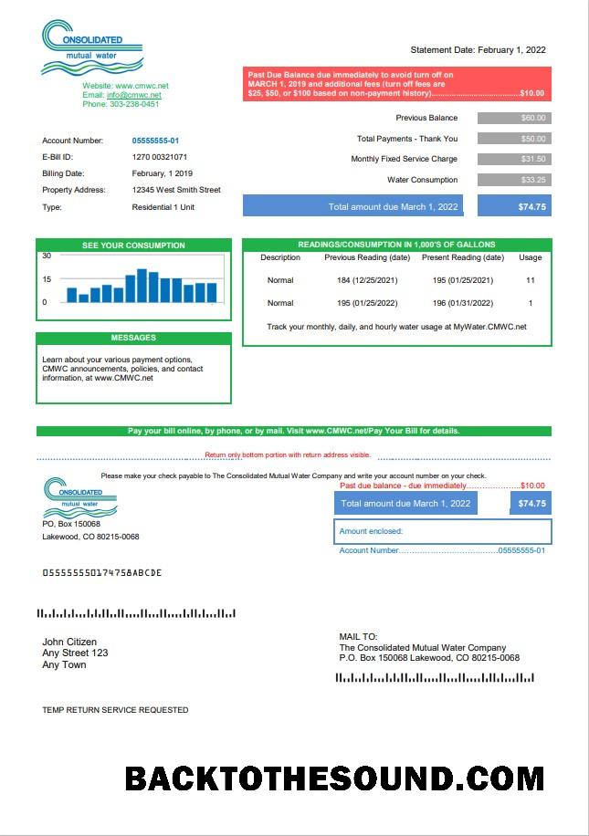 İndir ABD Consolidated Mutual Su Fatura Fatura in Word and PDF Format Örnek şablon