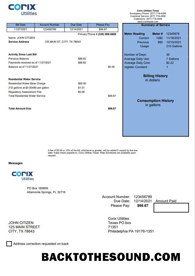 İndir ABD Corix Utilities Fatura in Word and PDF Format Örnek örnek