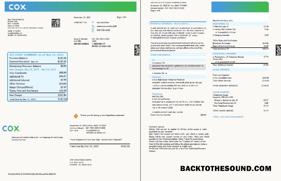 İndir ABD Cox Fatura Fatura in Word and PDF Formatlar, 4 pages, 1 2 pages Örnek tasarım