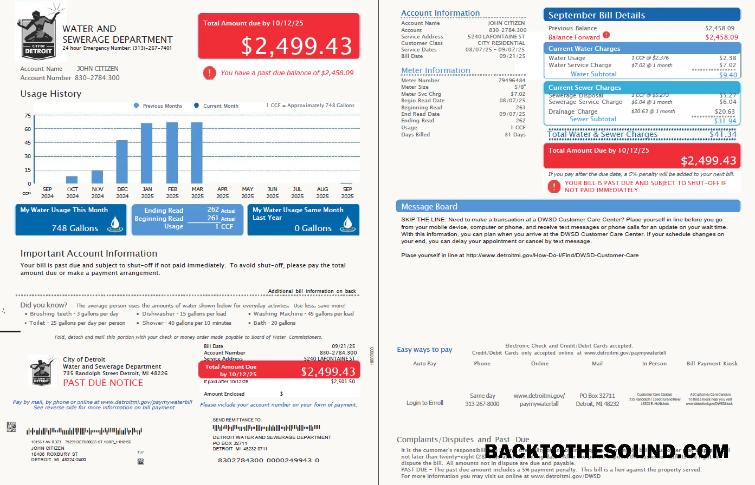 İndir ABD Detroit Su and Sewerage Department Fatura Fatura in Word and PDF Formatlar, 2 pages, Sürüm 2 Örnek şablon