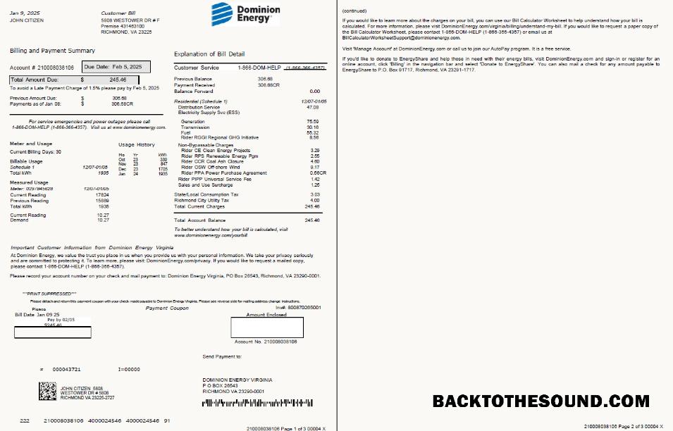 İndir ABD Dominion Energy Fatura Fatura in Word and PDF Formatlar, 3 pages, 1 2 pages Örnek tasarım