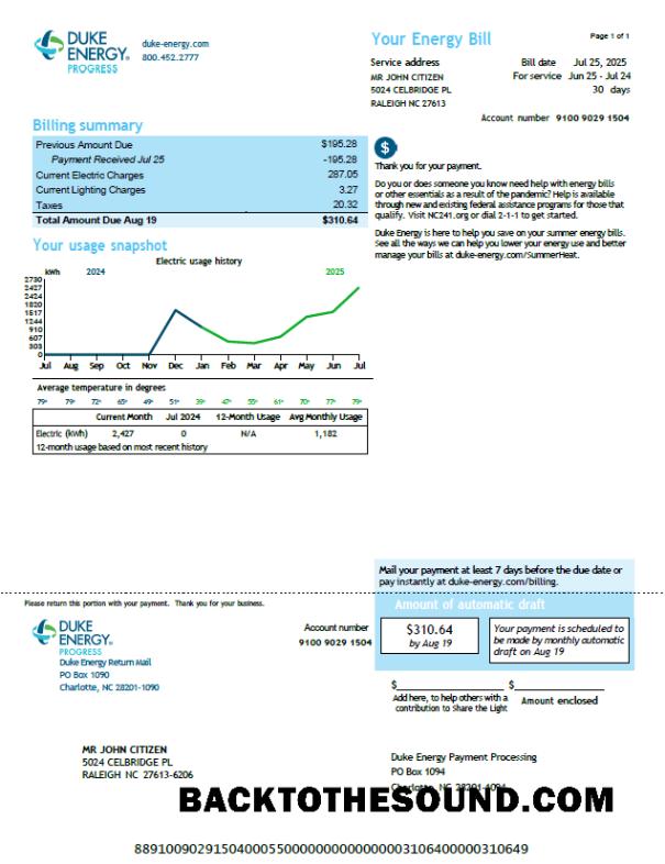 İndir ABD Duke Energy Fatura Fatura in Word and PDF Formatlar, Sürüm 3 Örnek taslak