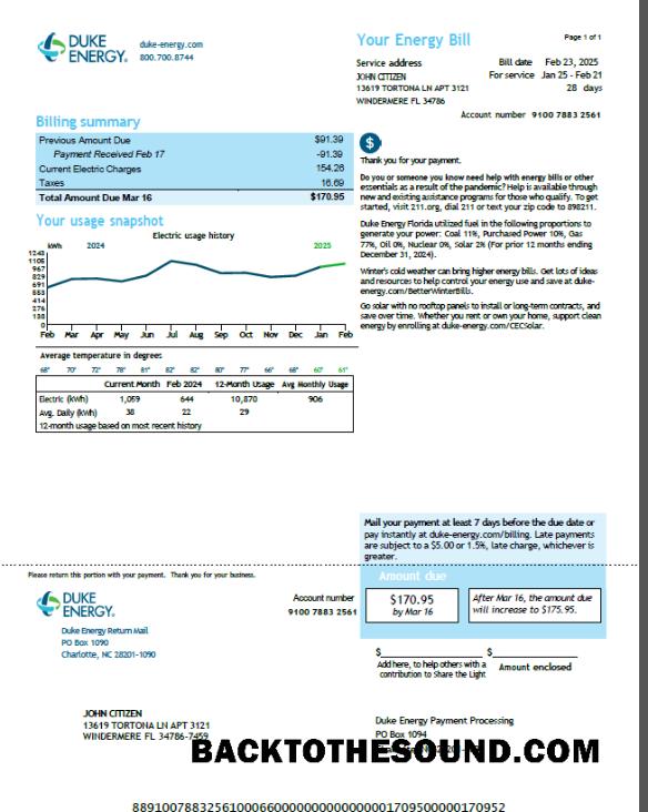 İndir ABD Duke Energy Fatura Fatura in Word and PDF Formatlar, Sürüm 5 Örnek şablon