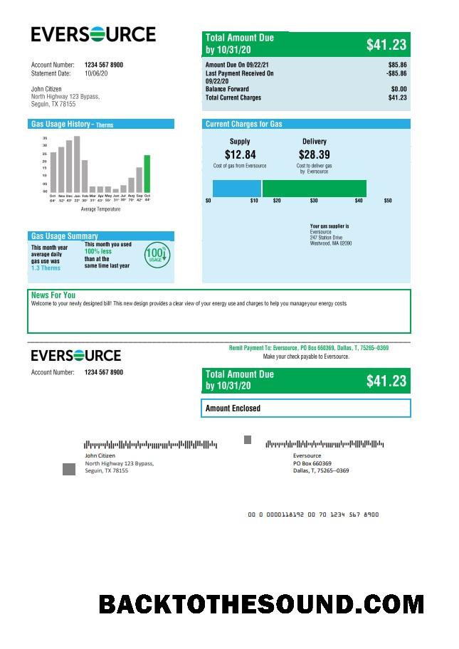 İndir ABD Eversource Gaz Fatura Fatura in Word and PDF Format, good for address prove Örnek taslak