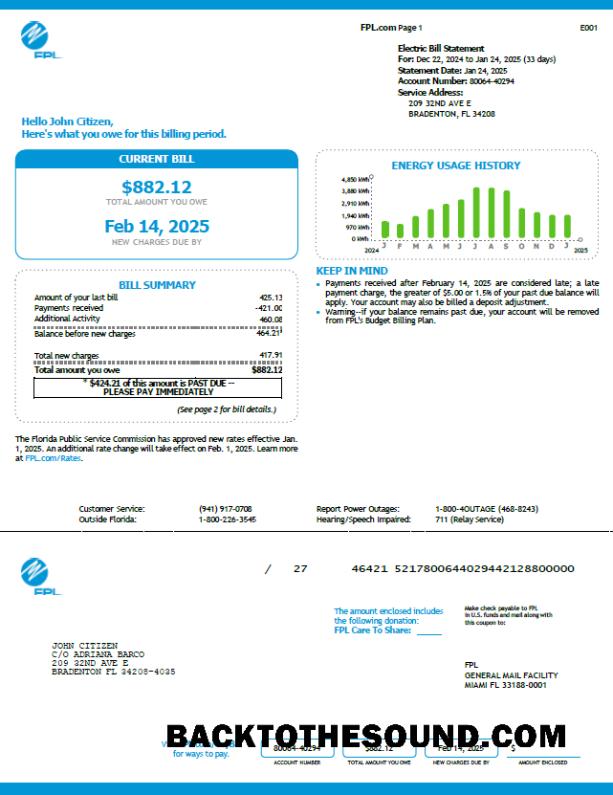 İndir ABD FPL Fatura Fatura in Word and PDF Formatlar, Sürüm 5 Örnek ön izleme