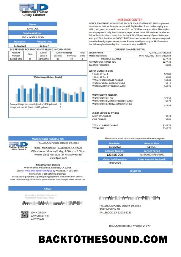İndir ABD Fallbrook Public Fatura Fatura in Word and PDF Format Örnek ön izleme