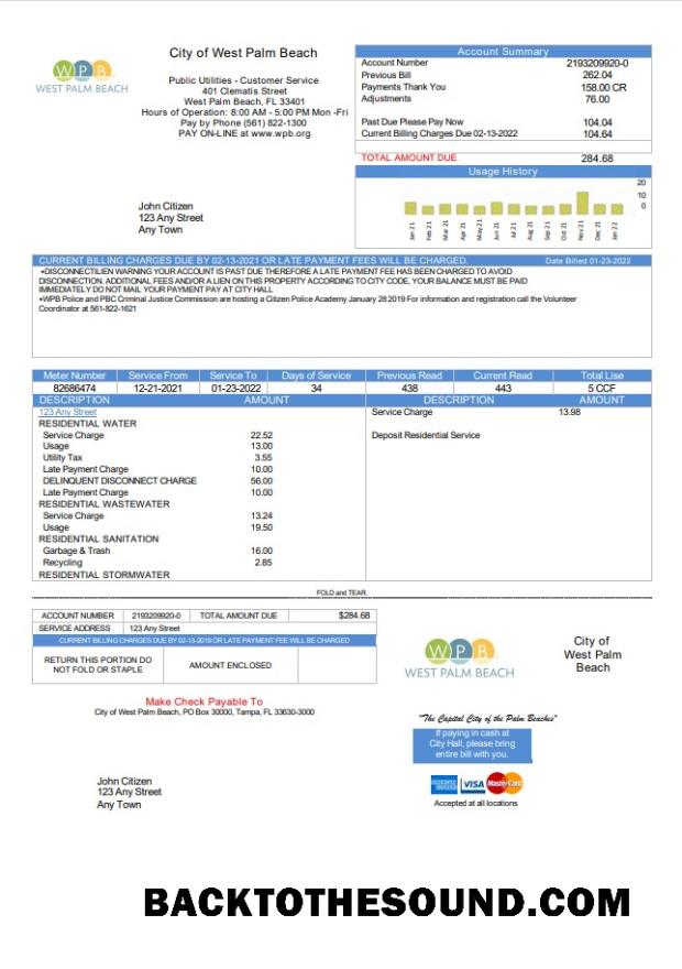 İndir ABD Florida City of West Palm Beach Fatura Fatura in Word and PDF Format Örnek örnek