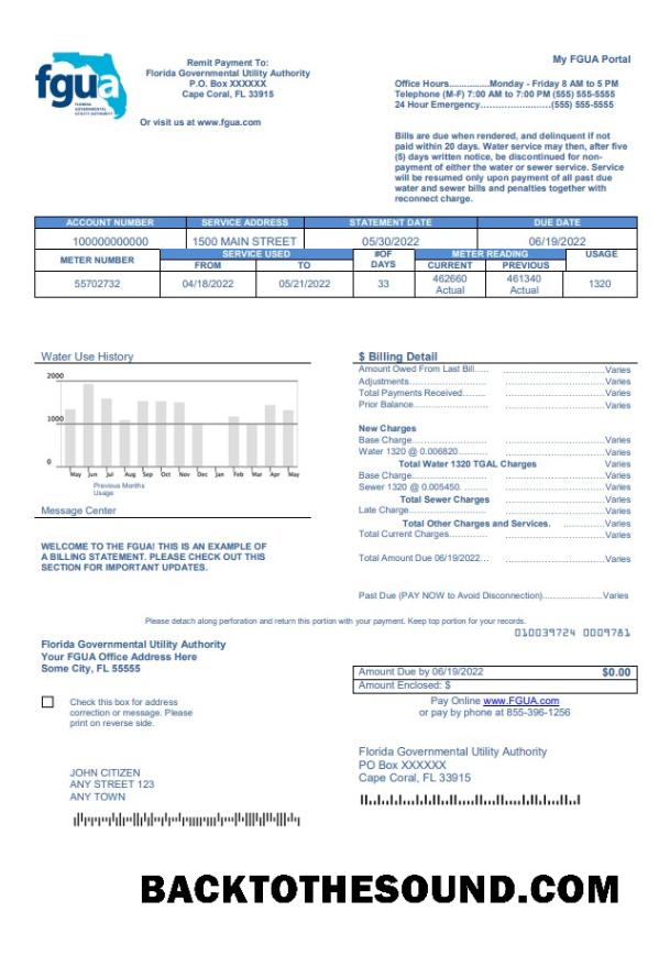 İndir ABD Florida FGUA Fatura Fatura in Word and PDF Format Örnek taslak