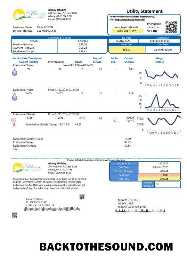 İndir ABD Gürcistan City of Albany Su and Elektrik Fatura Fatura in Word and PDF Format Örnek taslak