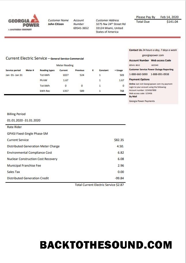 İndir ABD Gürcistan Power Fatura Fatura in Word and PDF Format, fully Düzenlenebilir Örnek tasarım