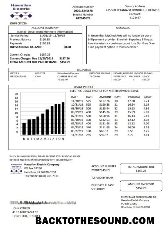 İndir ABD Hawaiian Electric Fatura Fatura in Word and PDF Format (.doc and .PDF) Örnek şablon