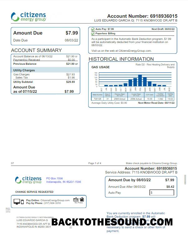 İndir ABD INDIANAPOLIS CITIZENS ENERGY GROUP Fatura Fatura Word and PDF Örnek ön izleme