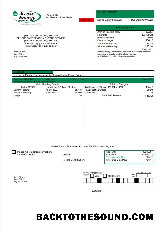 İndir ABD Iowa erişim Energy Cooperative Fatura Fatura in Word and PDF Format Örnek tasarım
