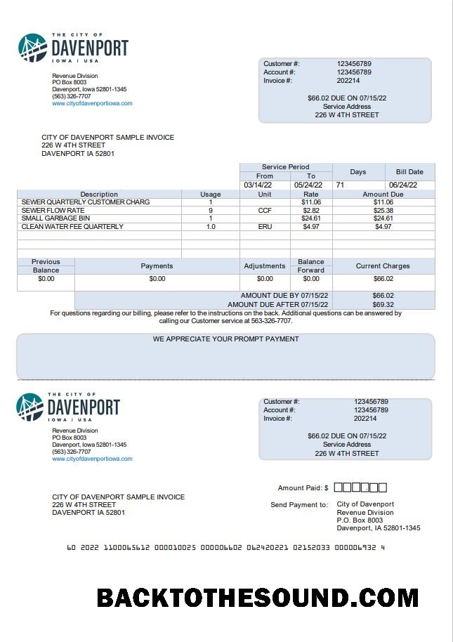 İndir ABD Iowa City of Davenport Fatura Fatura in Word and PDF Format Örnek örnek